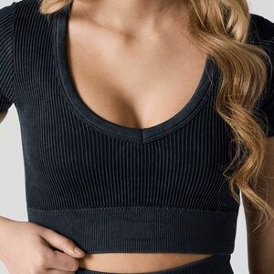 Stylish Black V-Neck Ribbed Crop Top